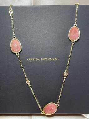 Freida Rothman Genuine Pink Gemstone Station Necklace $159 MSRP NWT
